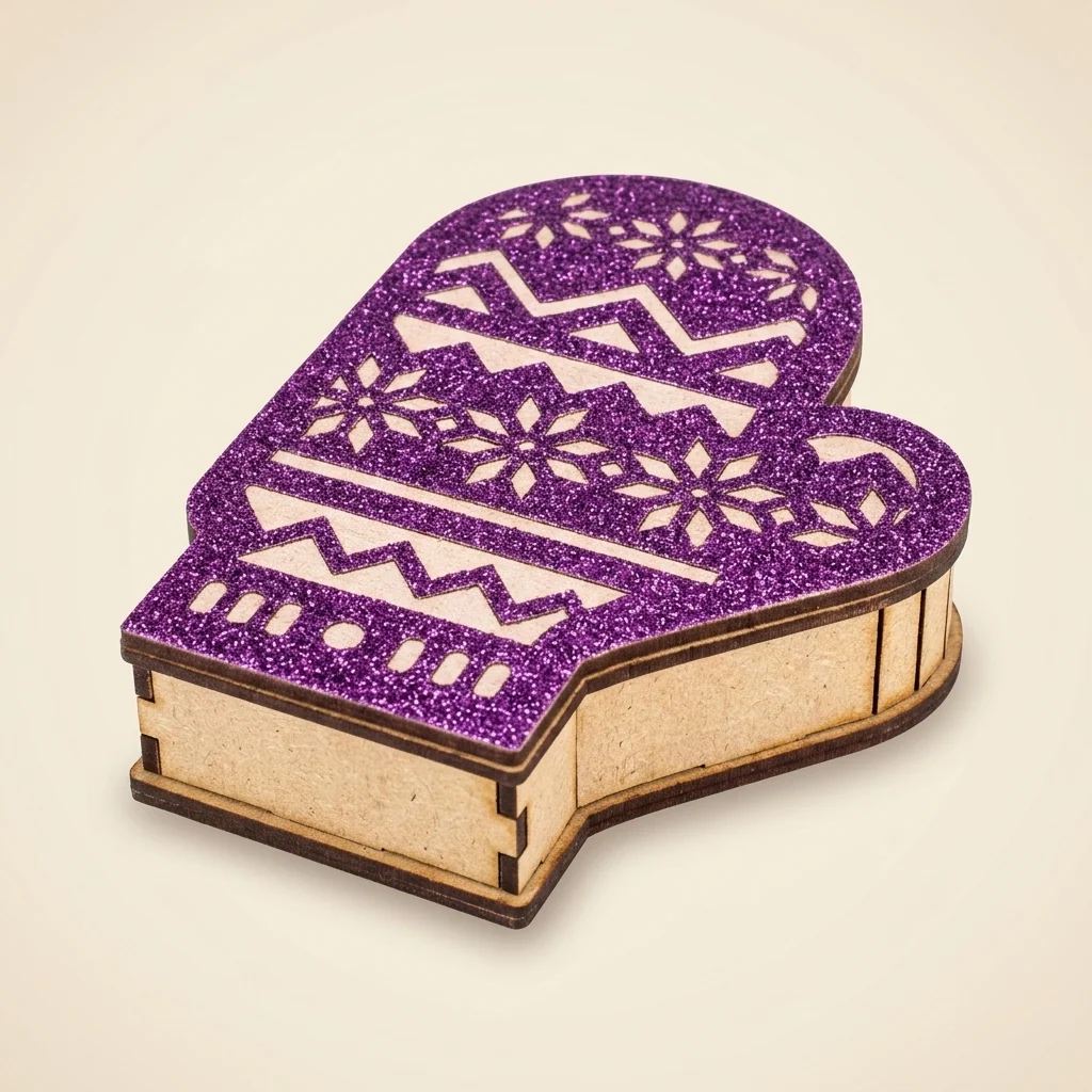 Caja regalo navideña con forma de guante morado