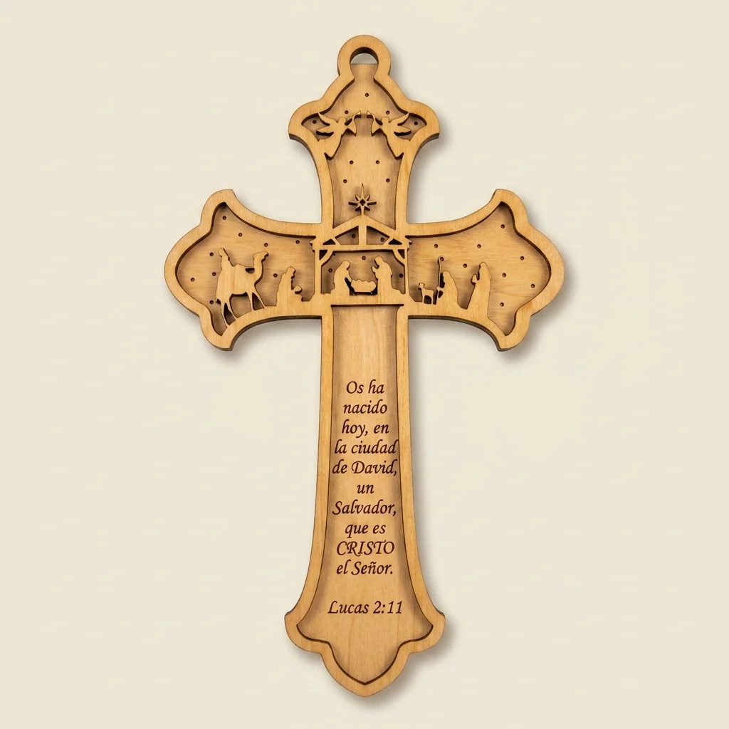 Cruz pesebre navideña con Lucas 2:11