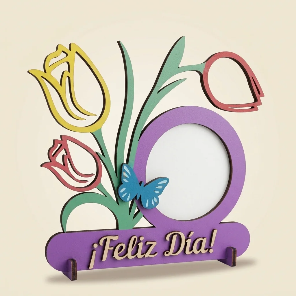 Marco día de la mujer con tulipanes y Feliz Día