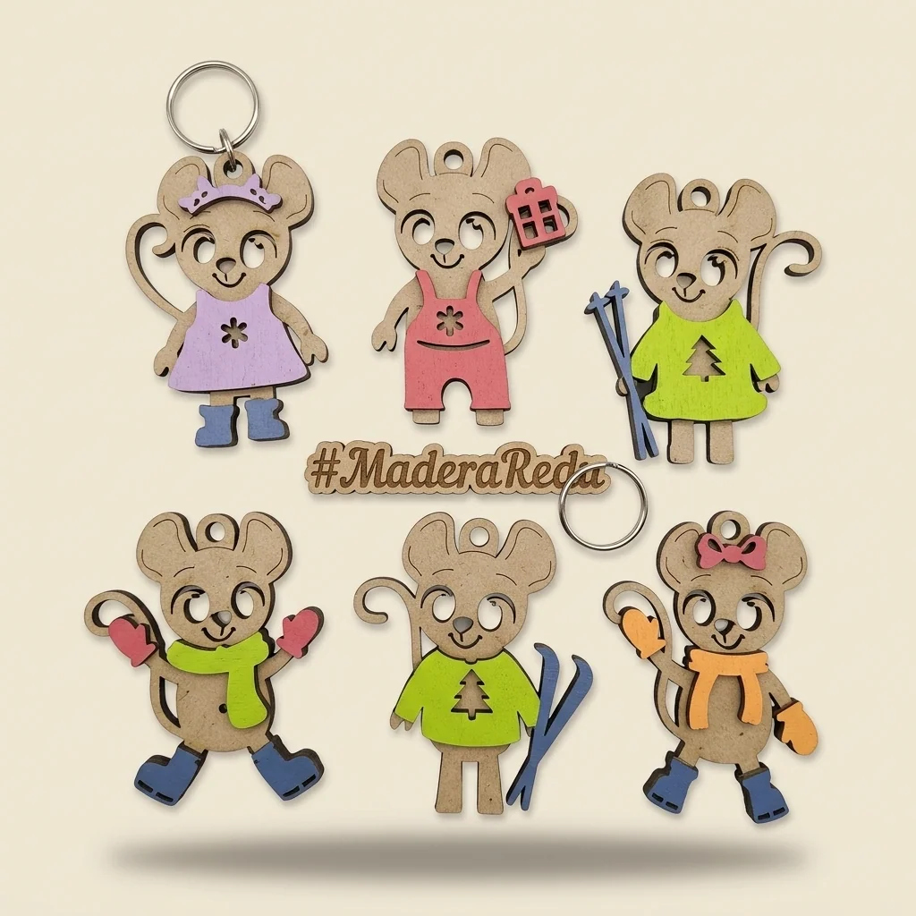 Llaveros navideños de ratoncitos #MaderaReiks