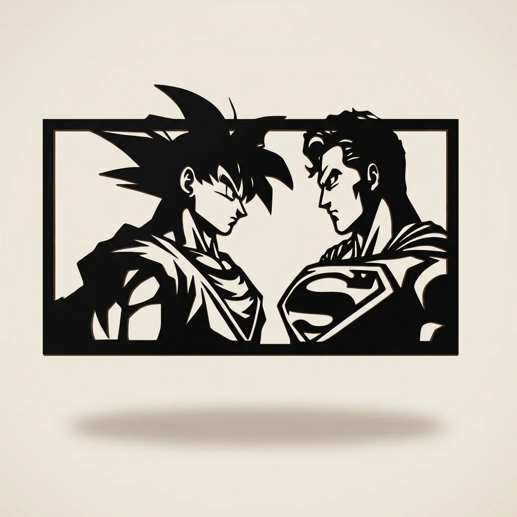 Cuadro Goku vs Superman silueta en madera