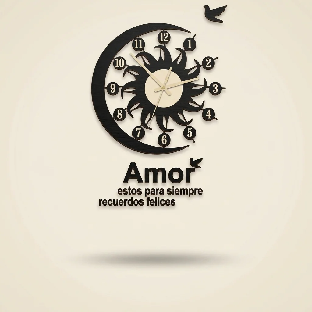 Reloj de pared sol y luna con frase